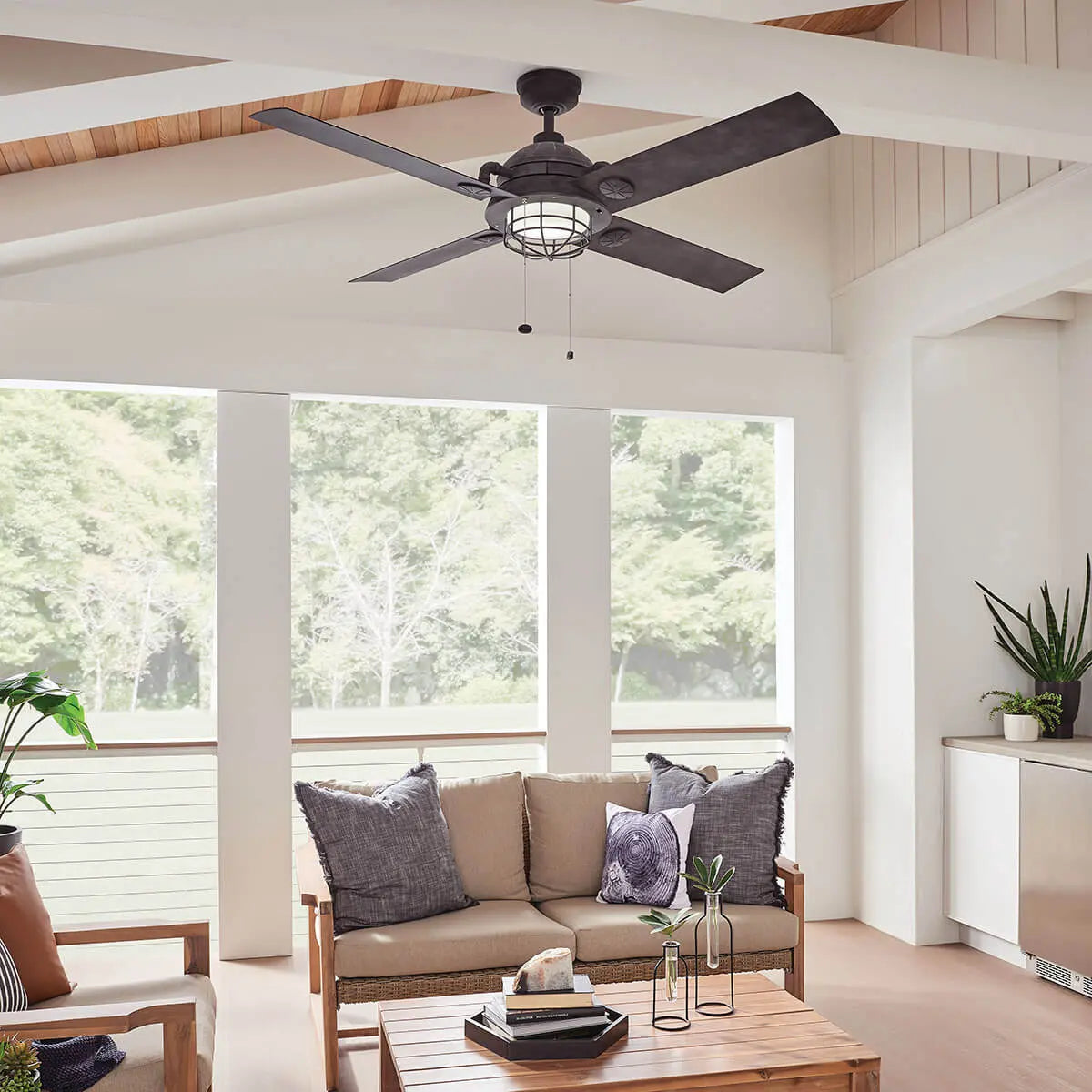 Kitchler 65" Maor Patio LED Fan - Distressed Black